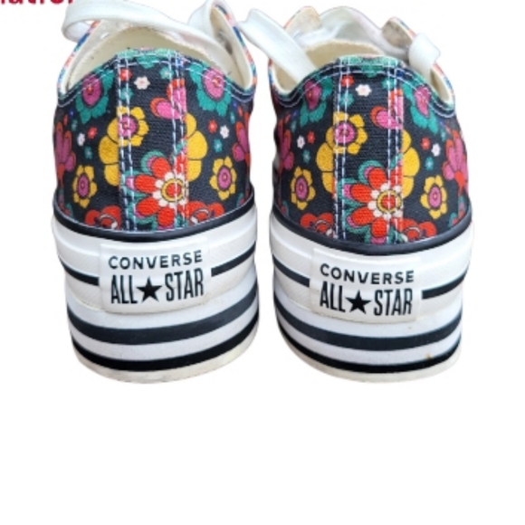 Girls United Platform Converse All Star Chuck Taylor Floral Hippie Black Women 6 - Picture 5 of 14